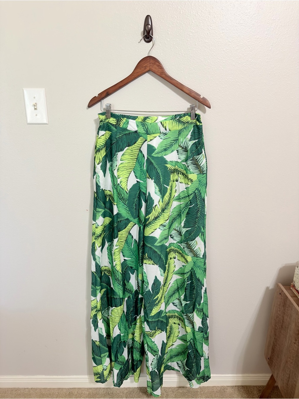 TALL Tropical Palm Leaf Flowy Sheer Palazzo Pants Beach Coverup 48” Length
